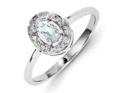 Sterling Silver Rhodium Aquamarine Diamond Ring