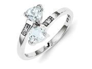 Sterling Silver Rhodium Aquamarine Diamond Heart Ring