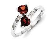 Sterling Silver Rhodium Garnet Diamond Heart Ring