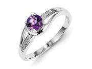 Sterling Silver Rhodium Plated Diamond and Amethyst Round Ring