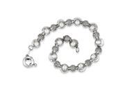 Sterling Silver Rhodium Plated 7in Textured Bead Bracelet