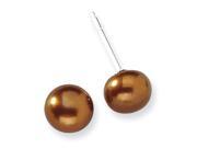 Sterling Silver 7 7.5mm Dark Brown Freshwater Cultured Pearl Post Earrings