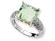 Sterling Silver 14K Green Quartz and Diamond Ring