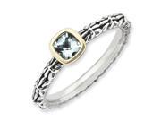 Sterling Silver ct. 14k Stackable Expressions Checker cut Aquamarine Ring