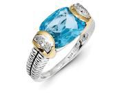 Sterling Silver w 14k Swiss Blue Topaz Diamond Ring