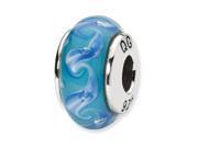 Sterling Silver Reflections Blue White Swirl Hand blown Glass Bead