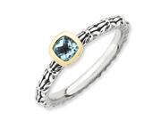 Sterling Silver ct. 14k Stackable Expressions Checker cut Blue Topaz Ring