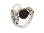 Sterling Silver Marcasite Black and White FW Cultured Pearl Ring