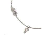 Sterling Silver CZ Brilliant Embers Lock Key Anklet w 1in Ext