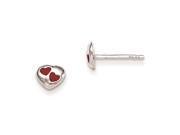 Sterling Silver RH Plated Child s Red Enameled Heart Post Earrings