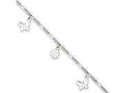 Sterling Silver Polished Butterfly and Flowers Bracelet