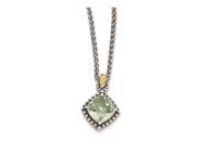 Sterling Silver w 14ky Green Quartz Cushion Necklace