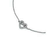 Sterling Silver CZ Brilliant Embers Polished Heart Anklet w 1in Ext