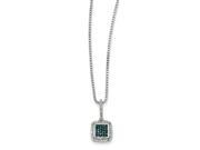 Sterling Silver with White Blue Diamonds Square Pendant