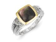 Sterling Silver w 14k Black Mother of Pearl Diamond Ring