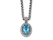 Sterling Silver w 14k Antiqued Blue Topaz Necklace