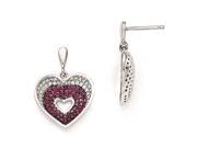 Sterling Silver White Red CZ Brilliant Embers Polished Heart Earrings