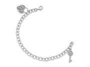 Sterling Silver w 14k Diamond Heart Lock and Key Bracelet