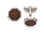 Stainless Steel Polished Wood Inlay Cuff Links