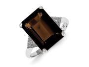 Sterling Silver Rhodium Smokey Quartz Emerald Diamond Ring