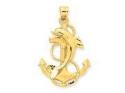 14k Yellow Gold Dolphin on Anchor Charm Pendant