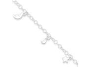 Sterling Silver Polished Sun Moon Stars with 1in ext. Anklet