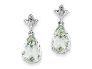 Sterling Silver Green Quartz Diamond Pear Earrings