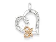 Sterling Silver Rhodium 14k Rose Gold Butterfly Diamond Heart Pendant