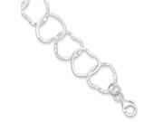 Sterling Silver 7in Textured and Polished Heart Link Bracelet