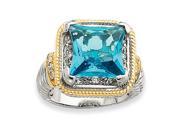 Sterling Silver Gold Plated Fancy Square Blue CZ Ring