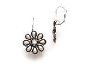 Stainless Steel Polished Antiqued CZ Flower Earrings