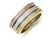 Sterling Silver Micro Pave Vermeil Polished Trio Stackable Ring