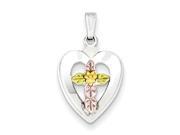 Sterling Silver Polished Heart with Color Accent Center Cross Pendant