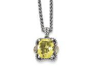 Sterling Silver w 14k Antiqued Lemon Quartz and Diamond Necklace