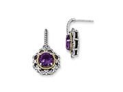 Sterling Silver w 14k Antiqued Amethyst and Diamond Post Earrings