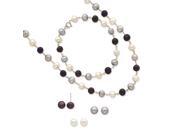 Sterling Silver FW Cultured Pearl Necklace Bracelet 3pc Earring Set