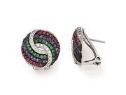 Sterling Silver Blk Rhodium Blue Green Glass Synth. Ruby CZ Earrings