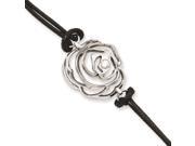 Stainless Steel Flower w CZ Leather Cord 6in w 2in extender Bracelet