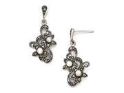 Sterling Silver Marcasite FW Cultured Pearl Dangle Post Earrings