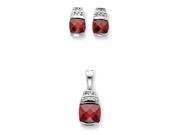 Sterling Silver Red Clear CZ Pendant Earring Set