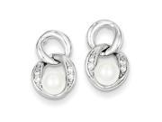 Sterling Silver Rhodium Plated White Synthetic Pearl Post Earrings