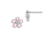 Sterling Silver Madi K Pink Enamel Swarovski Elements Flower Earrings