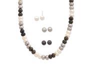 Sterling Silver White Grey Black 6 7mm FW Cultured Pearl Set