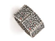 Stainless Steel Polished Antiqued Red CZ Stretch Bracelet