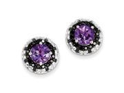 Sterling Silver Round Amethyst and Black Diamond Earrings