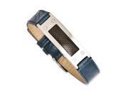 Stainless Steel Textured Blue Leather w Carbon Fiber Buckle Bracelet