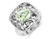 Sterling Silver Green Quartz and Diamond Ring