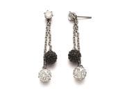 Stainless Steel Polished Black and White Crystal Post Dangle Earrings
