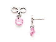 Stainless Steel Bow with Pink CZ Polished Post Earrings