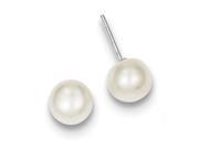 Sterling Silver 7.5 8mm White Cultured Pearl Button Earrings
